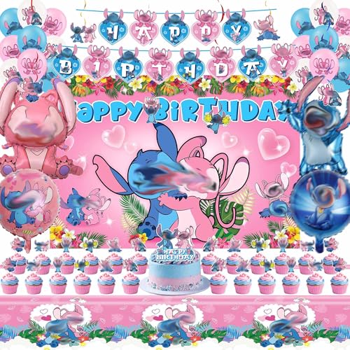Rosa Cartoon Geburtstag Dekorationen Supplies Kit - Happy Birthday Banner, Latexballons, Tischdecke, Cupcake Topper, Hintergrund hängende Wirbel für Mädchen Rosa Cartoon Geburtstag Dekorationen Supplies Kit - Happy Birthday Banner, Latexballons, Tischdecke, Cupcake Topper, Hintergrund hängende Wirbel für Mädchen von CVCXFParty