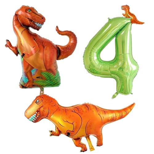 CVDYWDJIE 1 Stück Nummer 4 Ballon, 2 Stück Dinosaurier-Ballon, Hintergrundwanddekoration, Kinderparty-Requisiten, 4. Geburtstagsparty-Dekoration von CVDYWDJIE