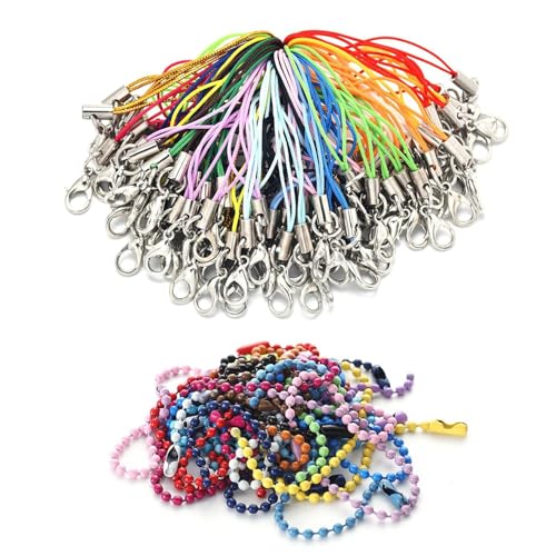 CVDYWDJIE 100 Stück Karabinerverschlussseile Und 100 Stück Metallperlenketten, DIY-Schmuckzubehör, Anhängerherstellung, Mini-Karabiner-Lanyard von CVDYWDJIE