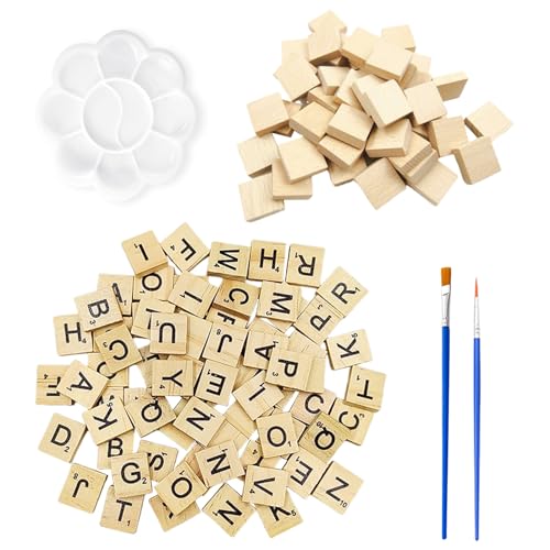 CVDYWDJIE 200 Stück Alphabet-Holzspäne, 50 Stück Leere Holzspäne, 1 2 Stück Pinsel, Spielzeug Für Die Frühkindliche Bildung, DIY-Bastelzubehör von CVDYWDJIE
