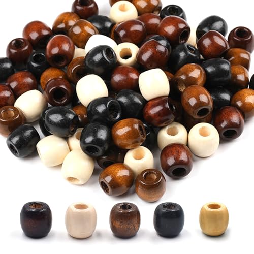 CVDYWDJIE 250 Holzperlen-Set, Fünffarbige Holzperlen, Natürliche Tonnenförmige Holzperlen, Handgefertigte Holzperlen, Geeignet Für Haarzöpfe, Armbänder Und Schmuckherstellung von CVDYWDJIE