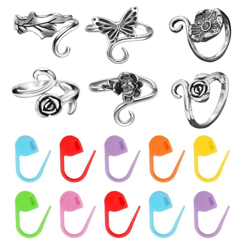 CVDYWDJIE 6 Stück Häkelringe Und 10 Stück Positionierungsschnallen Aus Kunststoff, Offene Verstellbare Ringe, Strickzubehör, Häkelringe Aus Metall CVDYWDJIE 6 Stück Häkelringe Und 10 Stück Positionierungsschnallen Aus Kunststoff, Offene Verstellbare Ringe, Strickzubehör, Häkelringe Aus Metall von CVDYWDJIE