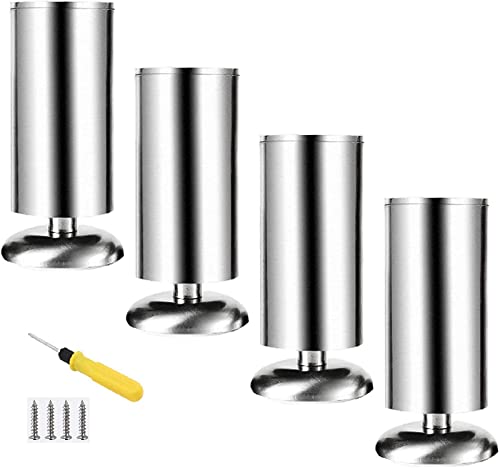 CVQJL Möbelbeine aus Edelstahl, 4er-Set, verstellbare runde Metallfüße für Sofa, Badezimmer, Schrank, Couchtisch, TV-Ständer, inklusive Gummimatte für Stabilität von CVQJL