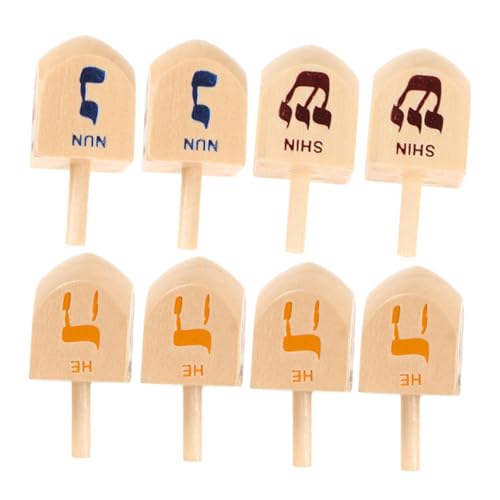 8 Stück Holz Hanukkah Kreiselspiel Teiliges aus Naturholz für Lehrreiches mit Ergonomischem Griff für Feiertagsdekoration und Sensorische Stimulation von CVUTOVO