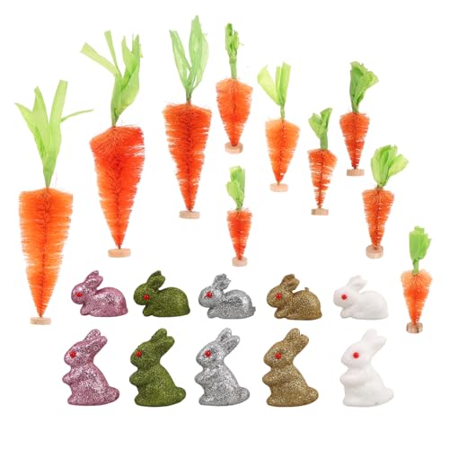 CVUTOVO 1 Satz Osterhasen Figuren Teilig Glitzernde Kaninchen und Karotten Deko für Frühling Tischdeko Regal und Schreibtischgestaltung Osterdekoration von CVUTOVO