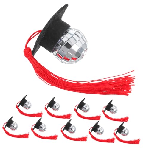 CVUTOVO 10 Stück Graduation Cupcake Toppers Teilig Kleine Disco Ball Dekoration mit Tassel Hut für Kreative Abschlussfeier Einfache Handhabung und Wiederverwendbar für Kuchen und Snacks von CVUTOVO