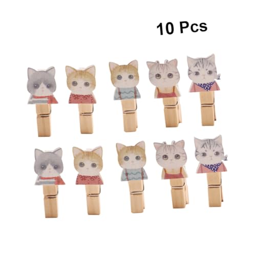CVUTOVO 10 Stück Kleines Holzklammern im Katzen Design Dekorative Cartoon Clips mit Juteseil für Kreative Fotowände Bastelprojekte und Wohnraumgestaltung von CVUTOVO