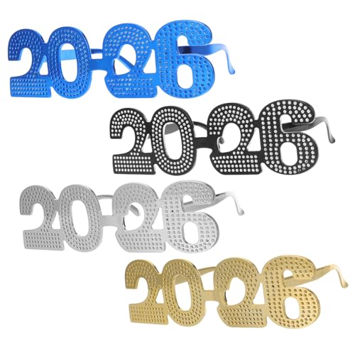 CVUTOVO 4 Stück Teiliges Silvesterbrillen mit Glitzerzahlen Leichte Neujahrs Partybrillen für Fotorequisiten Komfortabel und Stylisch für Feierlichkeiten und Fotoautomaten von CVUTOVO