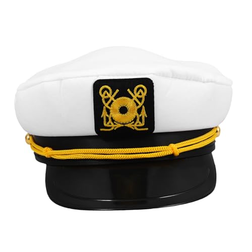 CVUTOVO Kapitänsmütze Weiß Verstellbar Kostümzubehör für Yacht und Matrosen für Outdoor Partys Reisen und Sport Sonnenschutz mit Breiter Krempe von CVUTOVO
