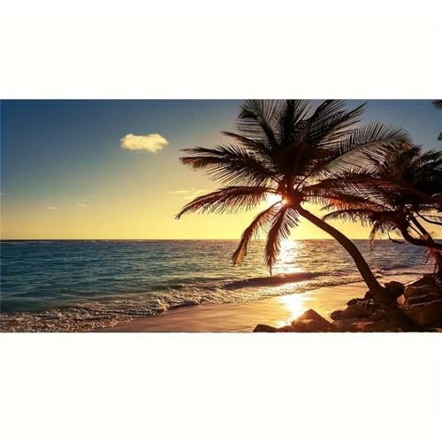 3 Stück-Leinwandposter Kunst Strand Sonnenuntergang Großer Leinwanddruck Bild Meereswelle Palme Meereslandschaft Landschaftsmalerei Schlafzimmer WohnzimmerDekoration-60*120cm/(24*47 Zoll) Kein Rahmen von CWBLYZ