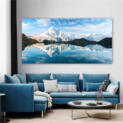 CWBLYZ Kunstdrucke,Set von 3-Abstrakte Landschaft Poster Berg See Malerei Himmel Wolken Leinwand Drucke Wand Bild für Wohnzimmer Büro Zimmer Moderne Wohnkultur-50 * 100cm/(20 * 39 Zoll) Kein Rahmen von CWBLYZ