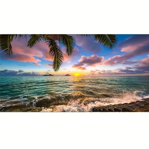 Kunstbilder,3 Stück-Leinwand Poster Kunst Strand Sonnenuntergang Malerei Ozean Wellen Natur Bild Kunstwerk Schlafzimmer Wohnzimmer Korridor Wand Kunst Raum Dekoration-40*80cm/(16*31 Zoll) Kein Rahmen von CWBLYZ