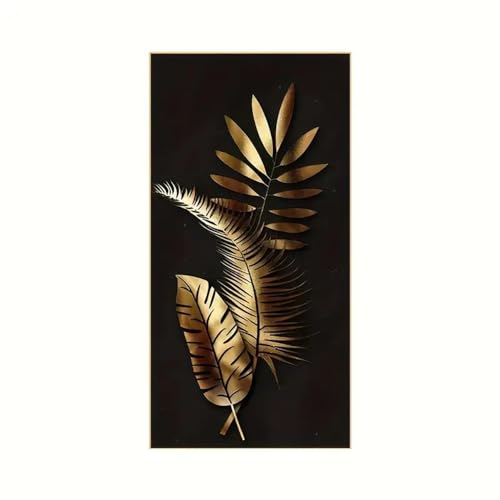 Kunstbilder,Set von 3-Leinwand-Poster Moderne Kunst Nordische Goldene Abstrakte Blatt-Blumen-Wandkunst für Wohnzimmer Küche Wandkunst Zimmer Büro Dekoration Kunstwerk-40*80cm/(16*31 Zoll) Kein Rahmen von CWBLYZ