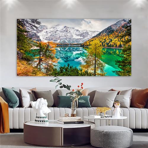 Kunstbilder,Set von 3-Natürliche Landschaft Poster See Berg Leinwand Malerei Wand Kunst Bild für Wohnzimmer Moderne Schlafzimmer Büro Hause Dekoration-40 * 80cm/(16 * 31 Zoll) Kein Rahmen von CWBLYZ