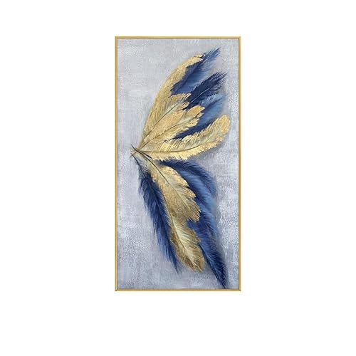 Kunstdrucke,Set von 3-Abstrakte Feder Wandkunst Malerei Bilder Leinwand Moderne Kunstwerke Blaue Wand Poster für Wohnzimmer Schlafzimmer Startseite Büro Dekoration-50*100cm/(20*39 Zoll) Kein Rahmen von CWBLYZ