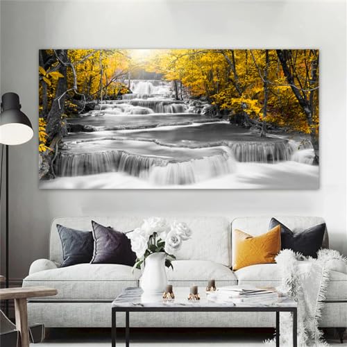 Kunstdrucke,Set von 3-Abstrakte Wasserfall Poster Drucke Moderne Wald Landschaft Leinwand Malerei Wand Bild für Wohnzimmer Küche Schlafzimmer Zimmer Hause Dekoration-50*100cm/(20*39 Zoll) Kein Rahmen von CWBLYZ