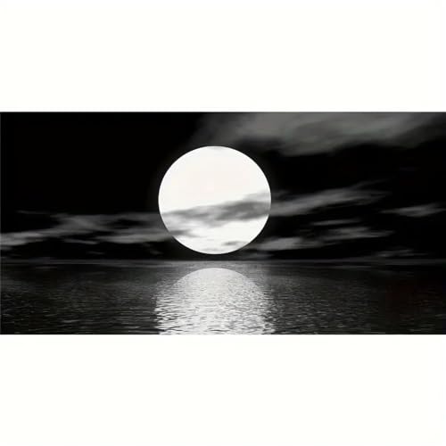 Kunstdrucke,Set von 3-Leinwand-Poster Wandkunst Mond Meer Ozean Landschaftsbild Schwarz-Weiß-Stranddruck Gemälde Kunstwerk für Wohnzimmer Büro Küche Dekoration-50*100cm/(20*39 Zoll) Kein Rahmen von CWBLYZ