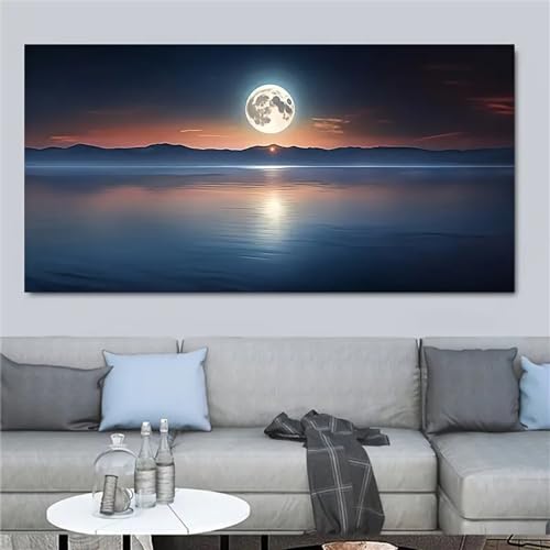 Kunstdrucke,Set von 3-Leinwandposter Moderne Kunst Fluss Bergblick Mond Moderne Leinwandposter und Wandbilder für Schlafzimmer Wohnzimmer Wandkunst Raum Dekoration-40*80cm/(16*31 Zoll) Kein Rahmen von CWBLYZ