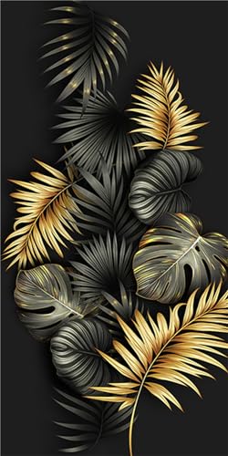Kunstplakat,Set von 3-Abstrakte Gold Leaf Nordisch Poster Leinwand Drucke Luxus Gemälde Wand Kunst Bilder Kunstwerk Wohnzimmer Küche Schlafzimmer Zimmer Wohnkultur-50*100cm/(20*39 Zoll) Kein Rahmen von CWBLYZ