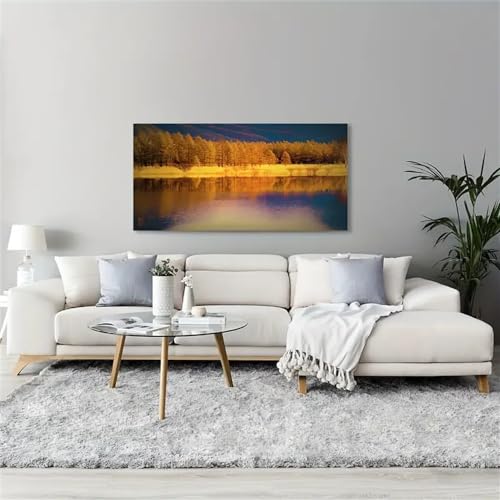 Kunstplakat,Set von 3-Leinwanddruck Wandkunst Gemälde Herbstwald See Wasserreflexion Bild Leinwand Wandkunst Naturlandschaft Poster Wohnzimmer Schlafzimmer Büro Dekor-50*100cm/(20*39 Zoll) Kein Rahmen von CWBLYZ