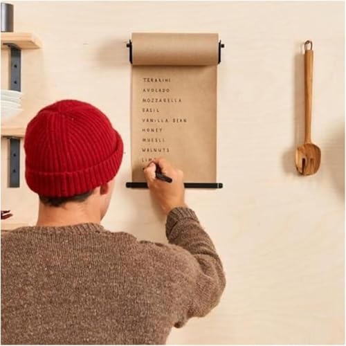 CWCQGH Papierrollenspender-Schneider mit 50 m Kraftpapier, wandmontierter Pinnwand-Papierhalter für Café-Menüs (Schwarz, 97 cm breit) von CWCQGH