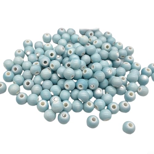 CWOQOCW Keramikperlen mit großem Loch, 10 mm, bemalt, lose Perlen für Schmuckherstellung, Armband, Halskette, 100 Stück (blau) von CWOQOCW
