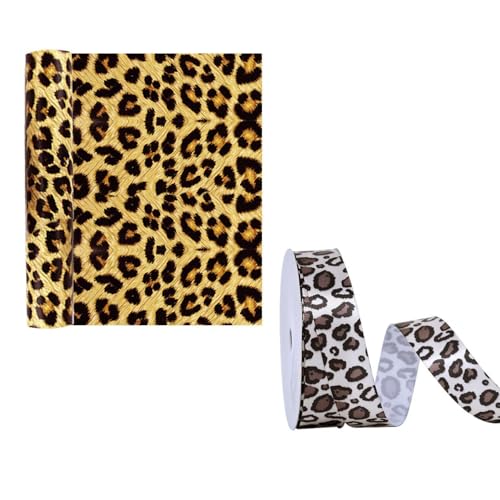 1 Rolle (9 M) Band Mit Leopardenmuster, 1 Stück Geschenkpapier Mit Leopardenmuster, Geschenkband Für Geschenkboxen, Diy-Verpackungsmaterialien, Dekoratives Schleifenband von CWPFVQA