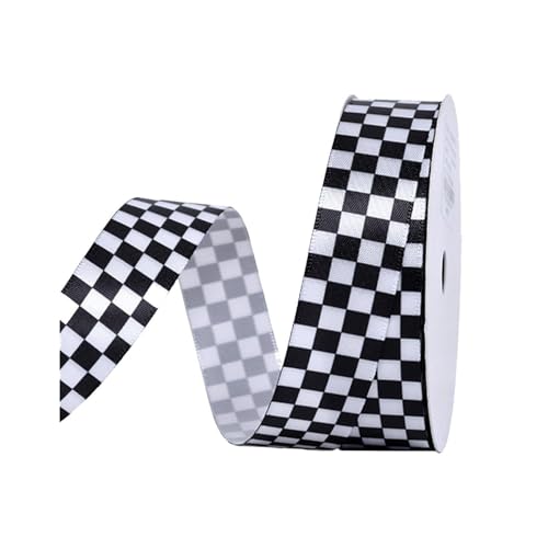 1 Rolle (9 M) Schwarz-Weiß Kariertes Band, Kariertes Verpackungsband, Diy-Gurtbandmaterial, Zuschneidbares Langes Band, Dekoratives Geschenkband, Rennband von CWPFVQA