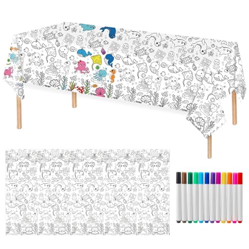 1 Stück Unterwasserleben-Tischdecke, 12 Stück Bunte Stifte, Tischdecke Party, Party-Papiertischdecke, Kunst-Tischdecke, Zeichenpapiertisch, Ozean-Tischdecke 1 Stück Unterwasserleben-Tischdecke, 12 Stück Bunte Stifte, Tischdecke Party, Party-Papiertischdecke, Kunst-Tischdecke, Zeichenpapiertisch, Ozean-Tischdecke von CWPFVQA