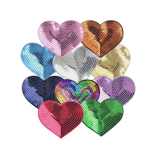 10 Stück Herzförmige Pailletten-Aufnäher, Mit Pailletten Bestickte Applikationen, DIY-Aufbügeln für Kleidungsrucksäcke 10 Stück Herzförmige Pailletten-Aufnäher, Mit Pailletten Bestickte Applikationen, DIY-Aufbügeln für Kleidungsrucksäcke von CWPFVQA