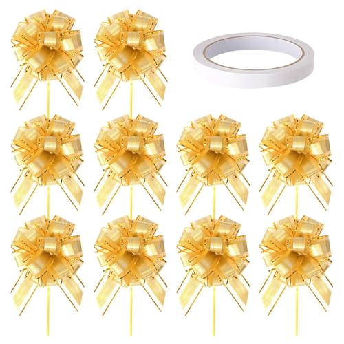 10 Stück Hochzeitsauto-Dekorationsschleifen, 1 Rolle Doppelseitiges Klebeband, Goldene Dekoblumen, Partyschleifen, Dreidimensionale Kugelblumen, Geschenkverpackung Handbemalte Blumen 10 Stück Hochzeitsauto-Dekorationsschleifen, 1 Rolle Doppelseitiges Klebeband, Goldene Dekoblumen, Partyschleifen, Dreidimensionale Kugelblumen, Geschenkverpackung Handbemalte Blumen von CWPFVQA