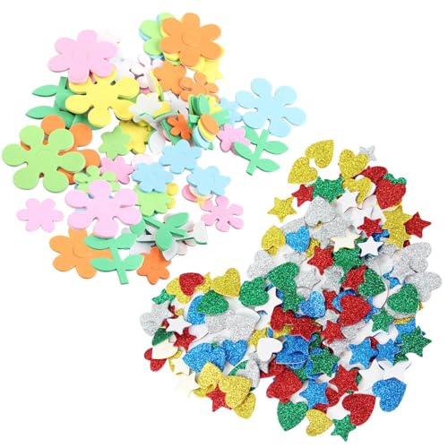 220 Stück Glitzeraufkleber, Herzförmige, Stern-, Blumen- Und Blattaufkleber, Glitzerschaumaufkleber, Bunte Glitzeraufkleber, Handgefertigte Dekoaufkleber Für Kinder von CWPFVQA