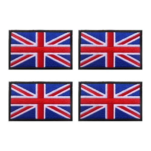 4 Stück Union Jack-Stickerei-Patch, Schwarzer Rand, Flaggenabzeichen, Taktischer Stoff-Patch, Diy-Aufnäher Zum Aufbügeln, Magischer Patch, Bestickter Stoff-Patch von CWPFVQA