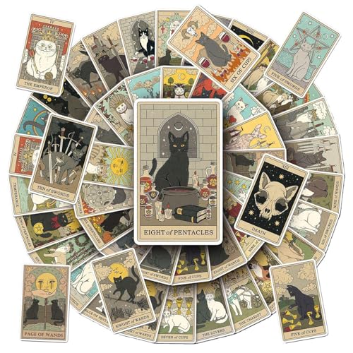78 Katzen-Tarotkarten-Aufkleber, Retro-Aufkleber, Personalisierte Graffiti-Aufkleber, Wasserfeste Aufkleber, Cartoon-Aufkleber, Dekorative Aufkleber, Geeignet Für Sammelalben, Gepäck Usw. von CWPFVQA