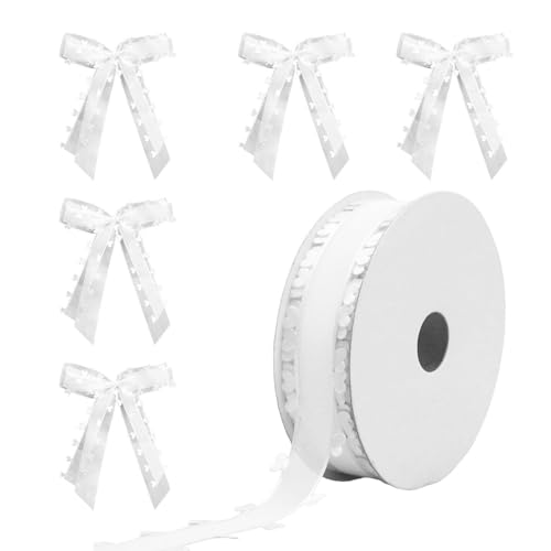 CWPFVQA 1 Rolle Liebes-Mullband, 5 Schleifen, Band Hochzeit, Organzaband, Weißes Band, Dekoratives Geschenkband Hochzeit, Herzförmiges Band von CWPFVQA