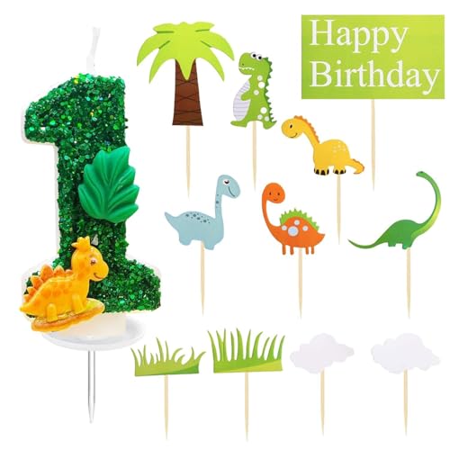 CWPFVQA 1 Stück Dinosaurier-Kerze 11 Stück Dinosaurier-Kucheneinsätze, Kuchendekorationen, Party-Atmosphärenzubehör, Lustige Geburtstagseinsätze, Kuchenzubehör von CWPFVQA