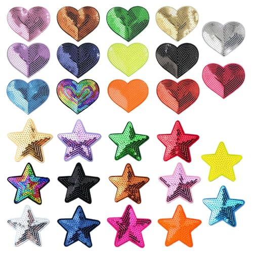 CWPFVQA 28 Stück Pailletten-Aufnäher Zum Aufbügeln, Herzförmige Und Fünfzackige Sterne, Bestickte Patches, Bügel-Appliqués, Kind, Romantic Glam, Multicolored, Filz, Stern, 27357870031 CWPFVQA 28 Stück Pailletten-Aufnäher Zum Aufbügeln, Herzförmige Und Fünfzackige Sterne, Bestickte Patches, Bügel-Appliqués, Kind, Romantic Glam, Multicolored, Filz, Stern, 27357870031 von CWPFVQA