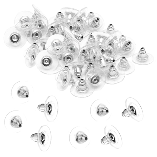 100 Stück transparente Ohrring-Verschlüsse, Kunststoff-Ohrringrückseite, rutschfeste Sicherheitsverschlüsse für Haken, Nieten, Reifen, transparente sichere Kupplungs-Ohrverschlüsse, DIY-Schmuckzubehör 100 Stück transparente Ohrring-Verschlüsse, Kunststoff-Ohrringrückseite, rutschfeste Sicherheitsverschlüsse für Haken, Nieten, Reifen, transparente sichere Kupplungs-Ohrverschlüsse, DIY-Schmuckzubehör von CWWYQ