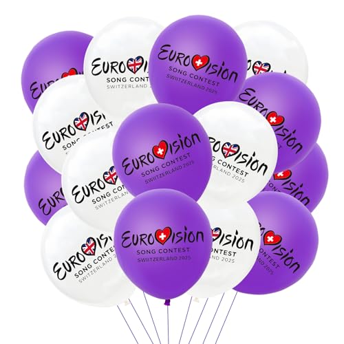 Eurovision Luftballons, Eurovision-Party-Dekorationen, Eur Song Contest 2025 Feier Themed Weiß Lila Latex Ballon, Europa 2025 Song Contest Party Club Garten und Straße Dekorationen Eurovision Luftballons, Eurovision-Party-Dekorationen, Eur Song Contest 2025 Feier Themed Weiß Lila Latex Ballon, Europa 2025 Song Contest Party Club Garten und Straße Dekorationen von CWWYQ