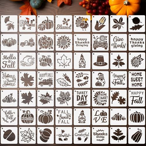 56 Stück Herbst-Schablonen, Kürbis-Malschablonen, Herbst-Zeichenschablonen, wiederverwendbare Vorlagen für Thanksgiving, Leinwand, DIY-Zeichnen, Malerei, Handwerk, Ornamente und Bastelarbeiten von CWWYQ