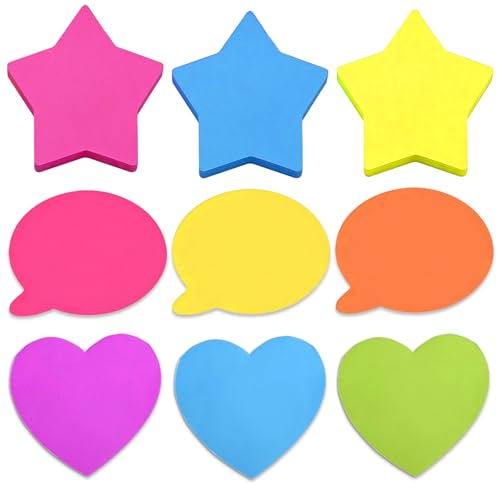 Haftnotizen, 360 Blatt, bunte Haftnotizen, Blasenstern-Herzform, niedliche Haftnotizen, zum Schreiben in Textbüchern, Schule, Büro, 7 x 7 cm (zufällige Farbe) von CWWYQ