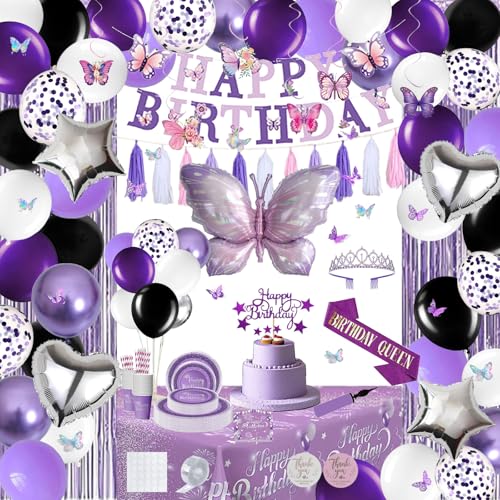 278 Stück Lila Geburtstagsdekorationen für Mädchen Frauen Schwarz Lila Silber Party Dekorationen Lavendel Geburtstag Party Supplies Papier Luftschlangen Schmetterling Hängende Wirbel Tiara 278 Stück Lila Geburtstagsdekorationen für Mädchen Frauen Schwarz Lila Silber Party Dekorationen Lavendel Geburtstag Party Supplies Papier Luftschlangen Schmetterling Hängende Wirbel Tiara von CX-Reezy