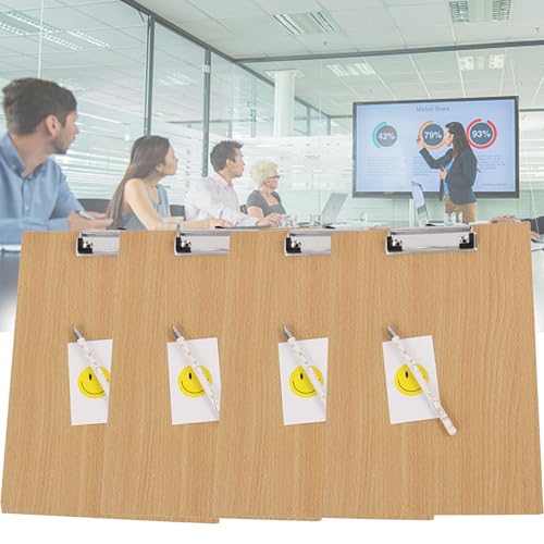 CXAFQ (4er-Set) A4-Schreibtafel, A4-Schreibtafel Aus Holz, Klemmbrett-Set, Langlebige Holzklemmbretter Für Büroarbeiten, Schreibblöcke Mit Metallklammern Für Büros, Restaurants Und Schulen von CXAFQ