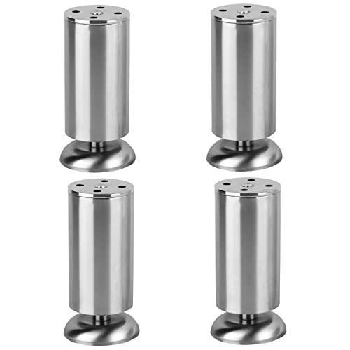 CXEGCCUF 4 Stück Edelstahl-Schrankbeine, runde, verstellbare Möbelbeine mit Schrauben, höhenverstellbar von 0–10 mm, für ESS- und Beistelltische, Stühle, Heim-DIY-Projekte (18 cm, Silber) von CXEGCCUF
