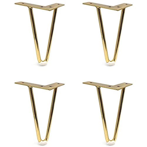 CXEGCCUF Haarnadel-Möbelbeine, Tischbeine, 5/6/7/8 Zoll, 4 Stück, Mid-Century Modern, Metall-Möbelbeine mit Bodenschonern für Kaffee, Tee, Barhocker und Beistelltisch, Schrank, TV, S, Gold, von CXEGCCUF