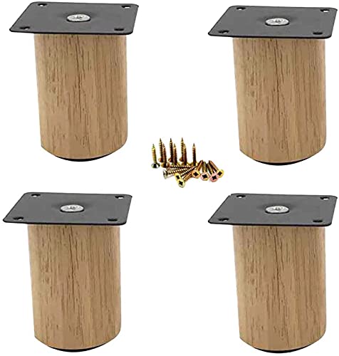 CXEGCCUF Packung mit 4 Möbelbeinen aus massivem Holz, Sofa-Stützbein, Ersatz-Bettfüße, rundes TV-Schrankbein, Moderne Füße für Couchtisch, Schrank, Nachttisch, mit Montageplatte, Gummiholz von CXEGCCUF