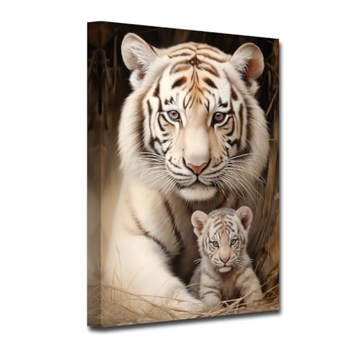 CXHOSTENT Tiger Leinwand Wanddrucke Tiger Mama und Baby Kunstdrucke Wildtierbilder Tiere Familie Wanddekoration für rustikale Hütte (B, 30.00 x 45.00 cms) von CXHOSTENT
