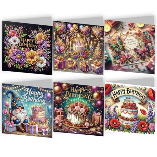 CXINLky 5D DIY Diamond Art Painting Karten, Diamond Art Weihnachtskarte Mit weißem Umschlag, Geschenkkarte Feiertags für Familie, Liebhaber,Freunde (01-Geburtstag) von CXINLky