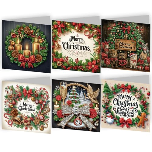 CXINLky 5D DIY Diamond Art Painting Karten, Diamond Art Weihnachtskarte Mit weißem Umschlag, Geschenkkarte Feiertags für Familie, Liebhaber,Freunde (02-Weihnachten) von CXINLky
