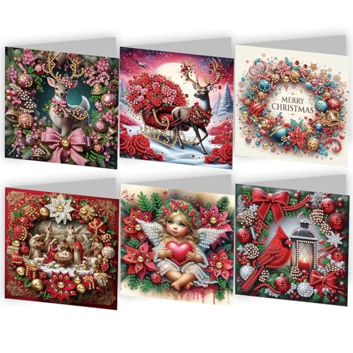 CXINLky 5D DIY Diamond Art Painting Karten, Diamond Art Weihnachtskarte Mit weißem Umschlag, Geschenkkarte Feiertags für Familie, Liebhaber,Freunde (03-Weihnachten) von CXINLky